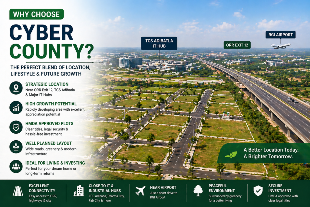 Open plots in Adibatla Hyderabad near ORR Exit and TCS Adibatla IT hub