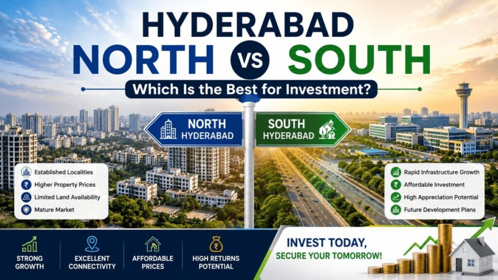 Hyderabad North vs South investment comparison for real estate investors in Hyderabad.