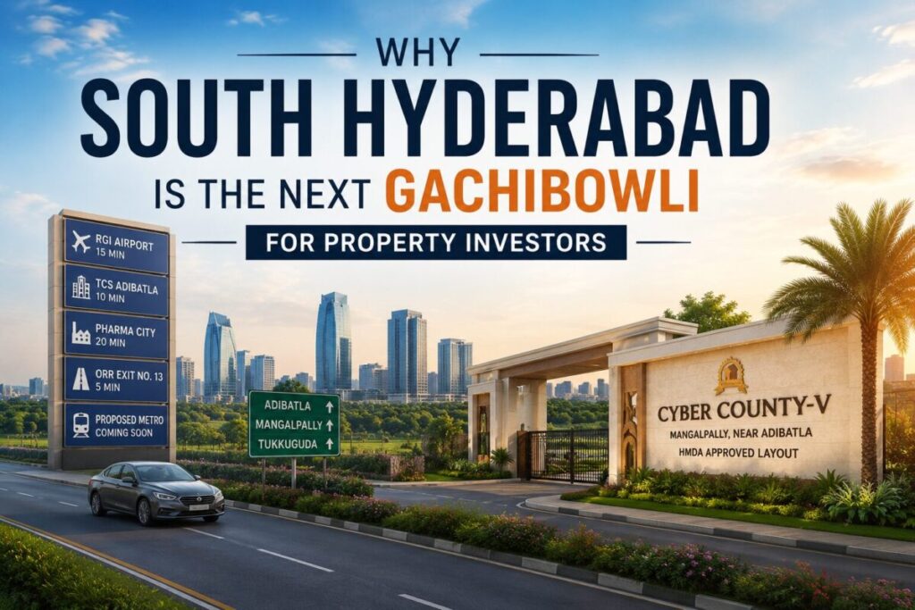 South Hyderabad Real Estate Growth | Cyber County-V South Hyderabad real estate growth with HMDA-approved plots at Cyber County-V in Mangalpally near Adibatla.